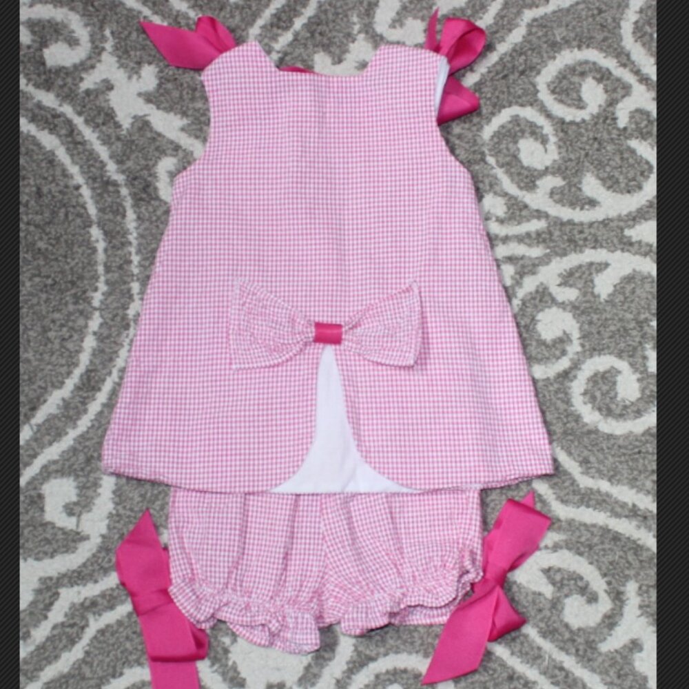 Girls The Bailey Boys Pink Gingham Swimsuit Summer Applique 2pc Bloomer Set 18m - Picture 2 of 4